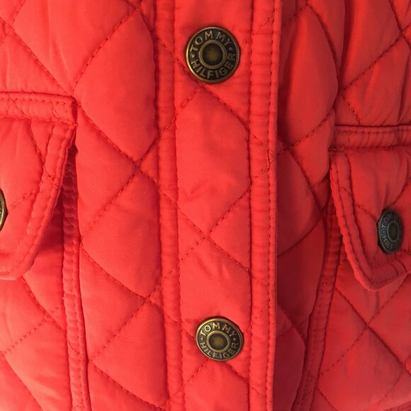 Tommy Hilfiger Jacket Girls 10 /12 Orange Quilted Coat LIght Winter or Spring - Picture 9 of 16